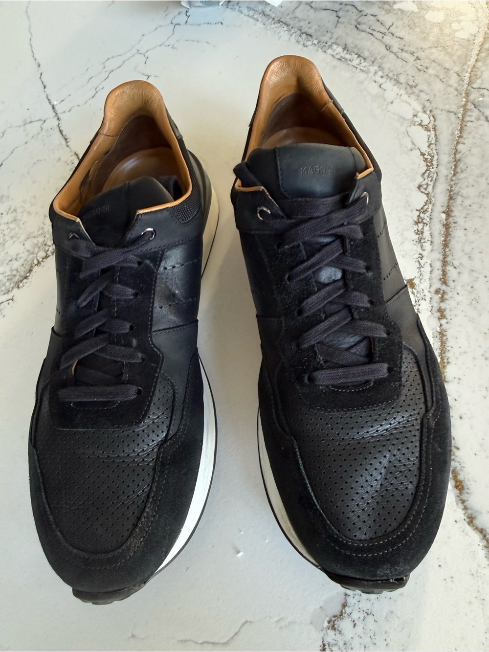 Magnanni Simo Black Leather & Suede Sneakers – Men’s Size 13 — MSRP $495